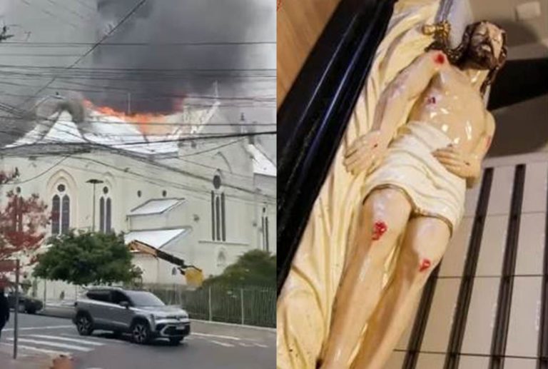 Imagem de Jesus Cristo é retirada intacta de incêndio em igreja