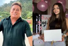 Leonardo tem atitude hilária durante a festa de 15 anos da neta