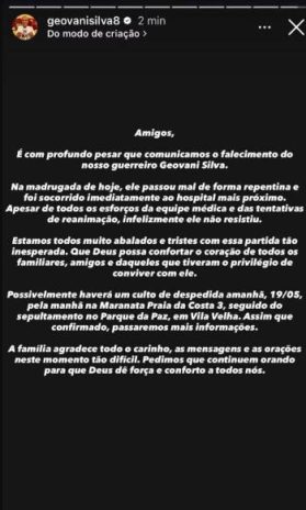Post no perfil de Geovani