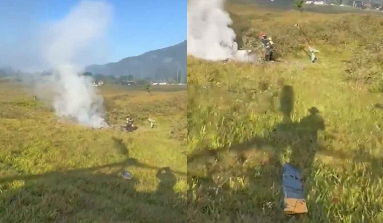 Helicóptero cai, pega fogo e mata piloto em Santa Catarina