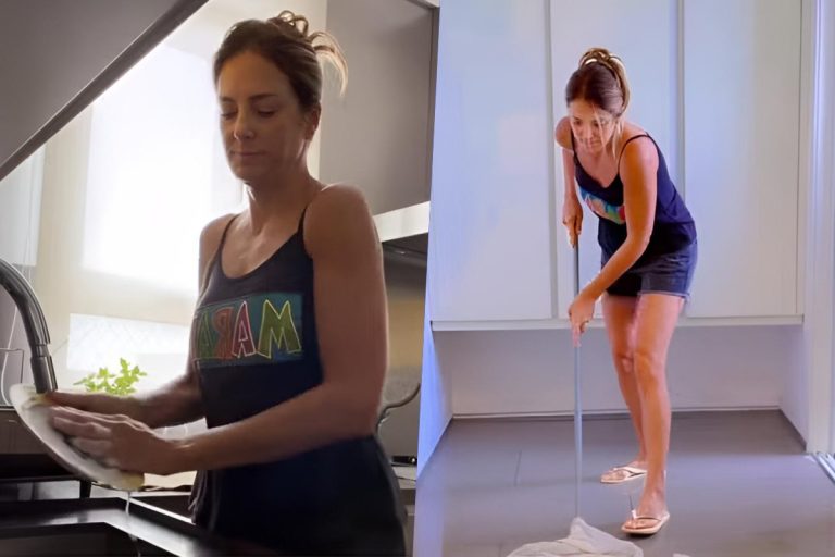 Ticiane Pinheiro faz faxina em casa e diz: “Lavar louça é terapia”