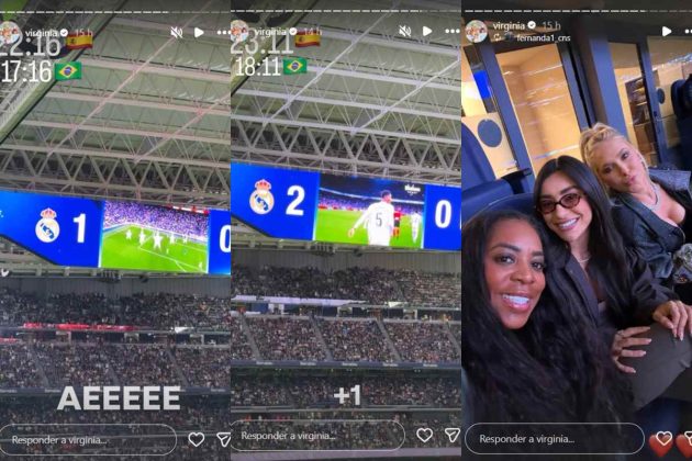 Virg&iacute;nia e m&atilde;e de Vini Jr no jogo do Real Madrid