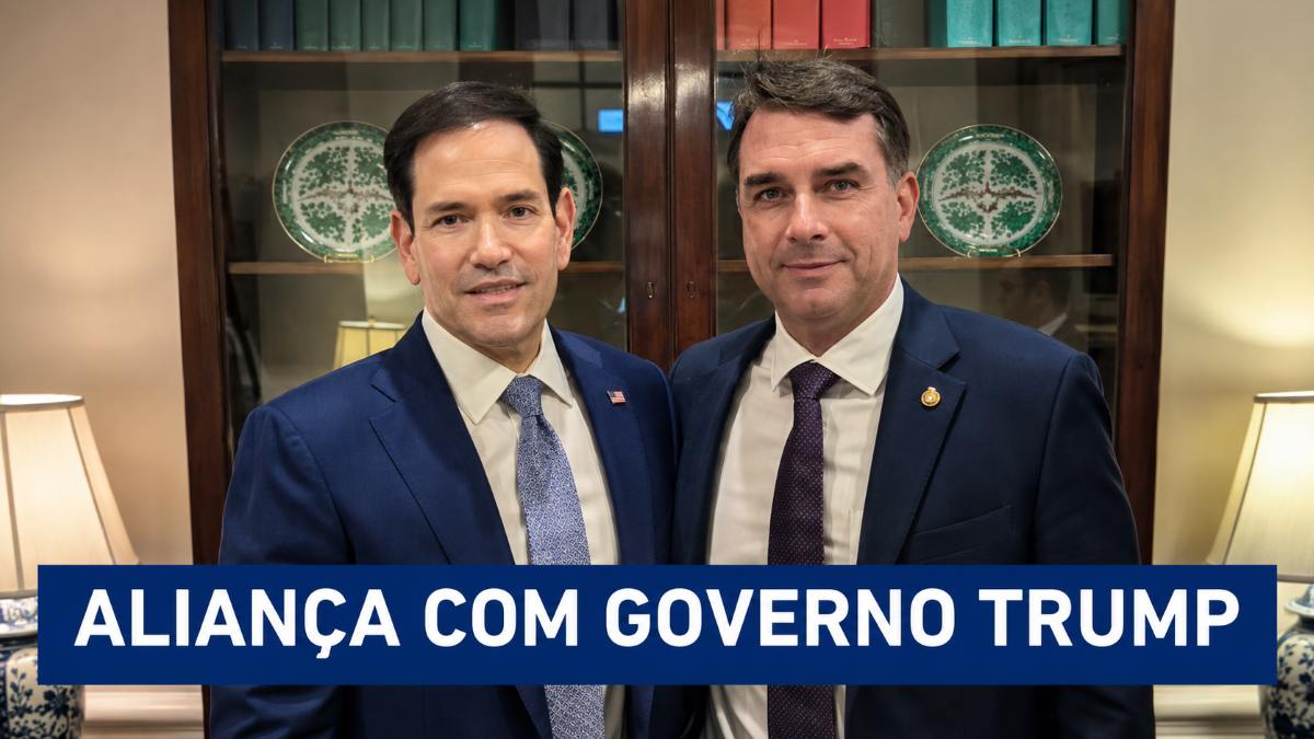 Marco Rubio e Flávio Bolsonaro Foto: Reprodução/Redes Sociais/@FlavioBolsonaro