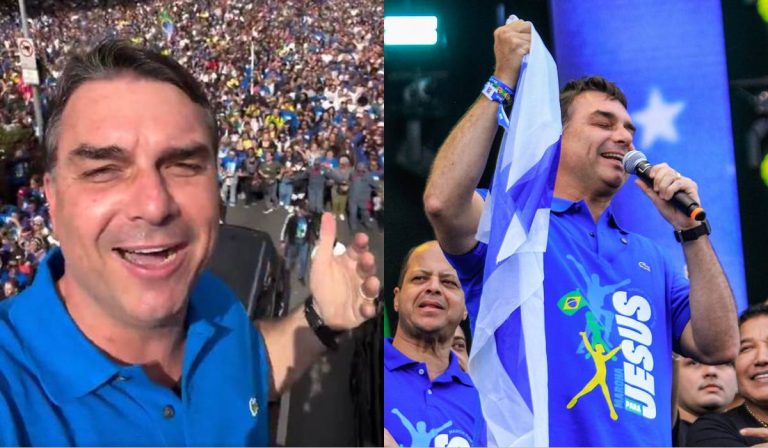 Flávio muda foco e pede orações por Jair Bolsonaro em Marcha para Jesus