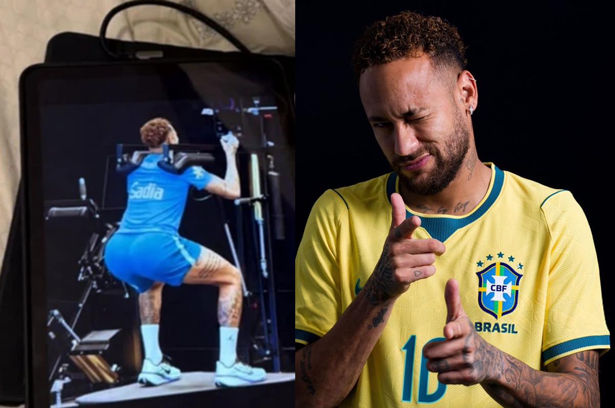 Neymar agachando Neymar agachando (Foto: Reprodução // Divulgação Fifa)