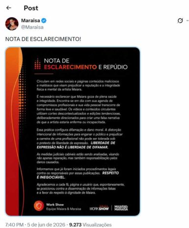 Post da Maraisa (Reprodução: Instagram)