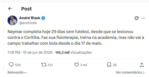 Post do André Rizek Post do André Rizek (Reprodução: X, antigo Twitter)