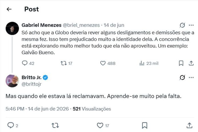 Post do Britto Jr. (Reprodução: X/Twitter)