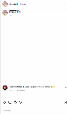 Post do Wesley Safadão Post do Wesley Safadão para a Virginia (Reprodução: Instagram)