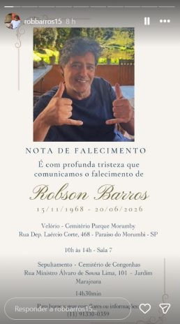 Post Robson Barros Post sobre Robson Barros (Reprodução Instagram)