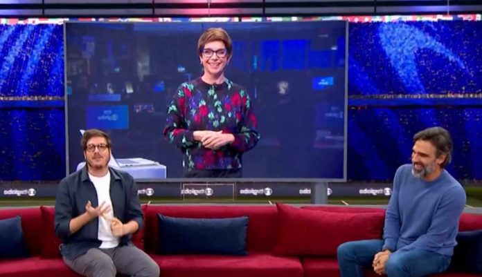 Tadeu Schmidt, Renata Lo Prete e Fábio Porchat (1) Tadeu Schmidt, Renata Lo Prete e Fábio Porchat (Reprodução: TV Globo)