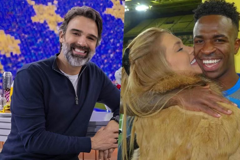 Tadeu Schmidt reage ao vivo a possível volta de Virgínia e Vini Jr