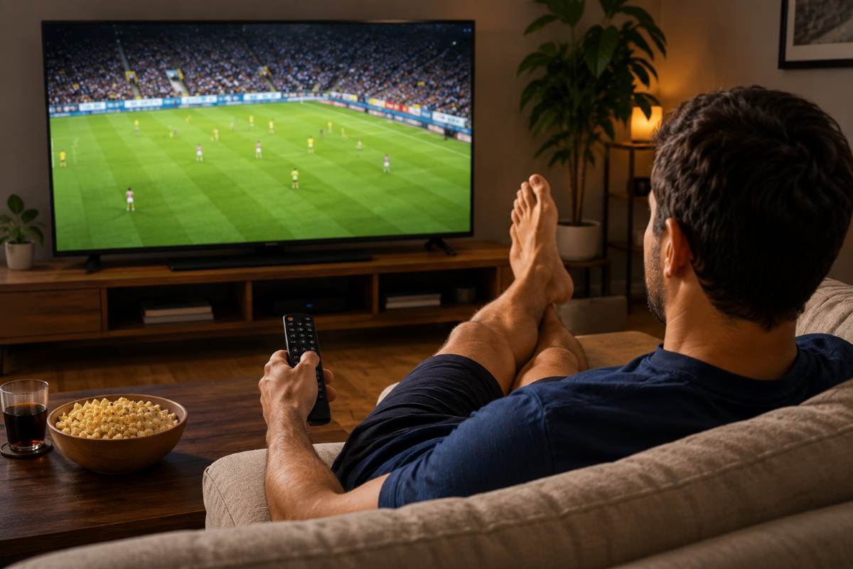 Homem vendo jogos na TV Homem vendo jogos na TV (Foto: ai/ Arte Área Vip)