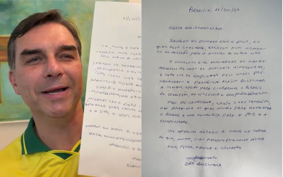 Flávio Bolsonaro e carta (Reprodução)