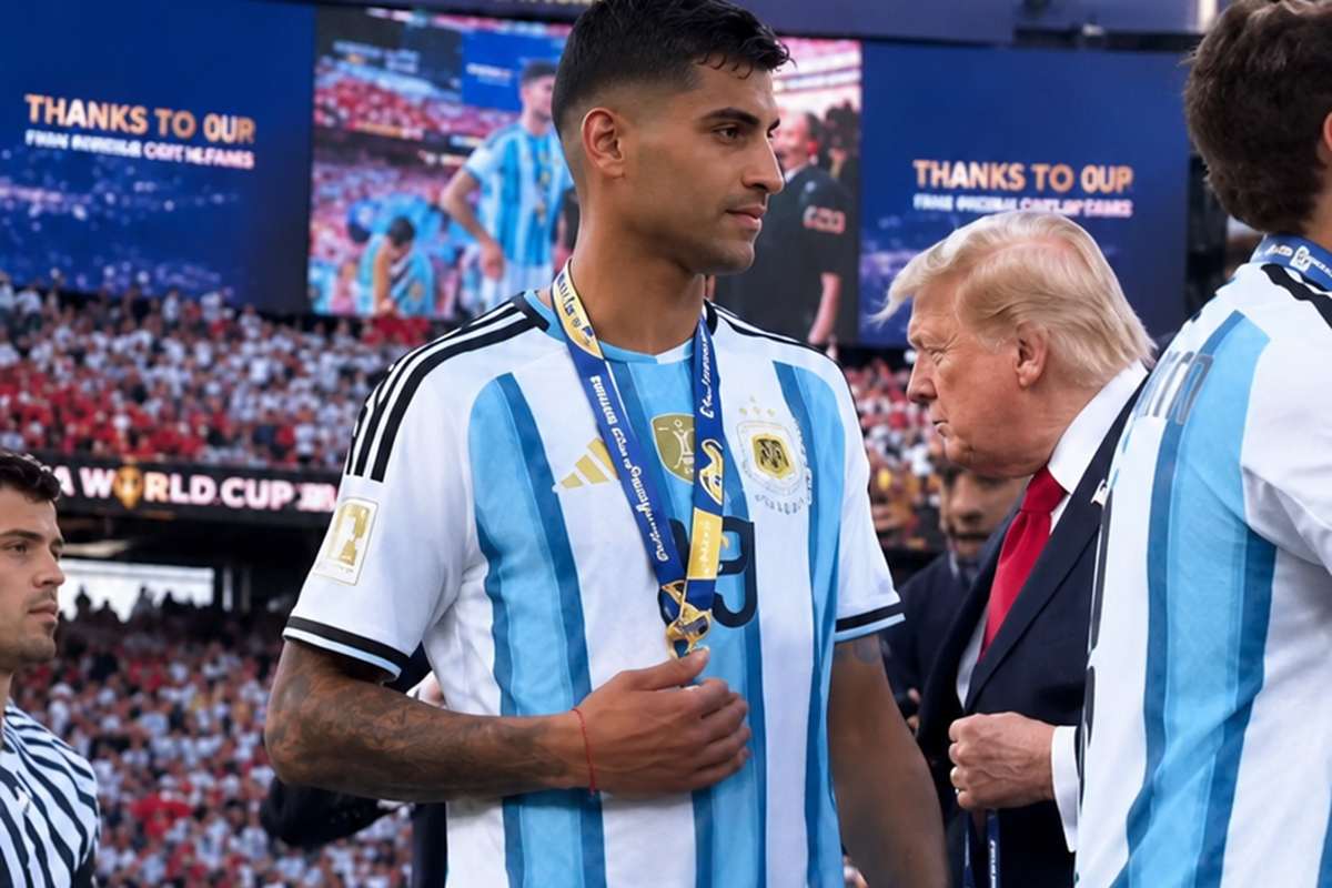 Lisandro Martínez, Cuti Romero e Trump Copa Lisandro Martínez, Cuti Romero e Trump (Reprodução)