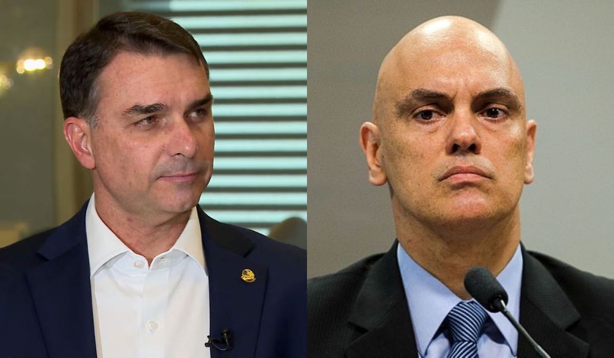 Flávio Bolsonaro e Alexandre de Moraes (Reprodução// Moraes Marcelo Camargo/Agência Brasil)