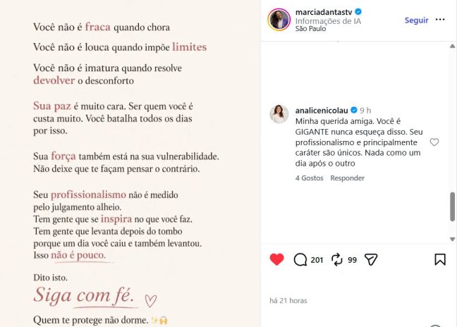Post da Analice (Reprodução: Instagram)