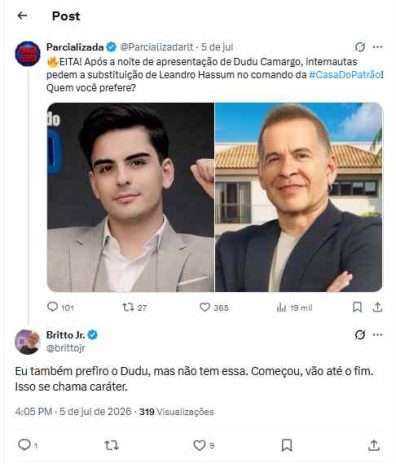 Post do Britto Jr Post do Britto Jr (Reprodução: Twitter)