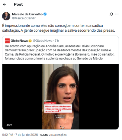 Post do Marcelo de Carvalho (Reprodução: X, antigo Twitter)