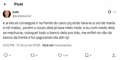 Post Jude Paulla (Reprodução: X, antigo Twitter)