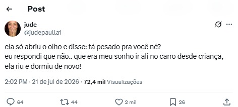 Postagem da Jude Paulla (Reprodução: X, antigo Twitter)