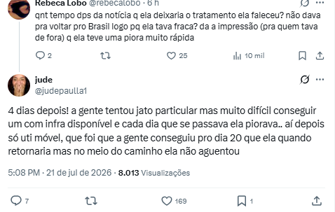 Resposta da Jude Paulla (Reprodução: X, antigo Twitter)