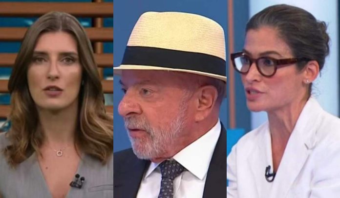 Joana Treptow, Lula e Renata Vasconcellos Joana Treptow, Lula e Renata Vasconcellos (Reprodução: TV Gazeta, Globo)