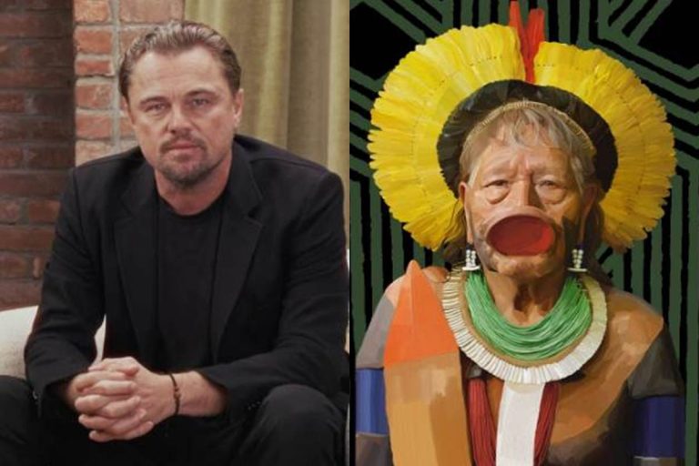 No Brasil, Leonardo DiCaprio faz visita ao cacique Raoni
