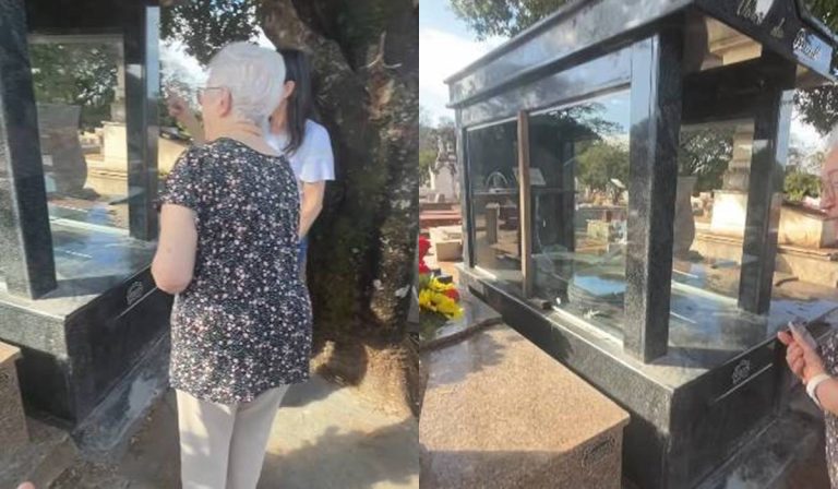 Caio mostra túmulo do Vô Anésio e dona Elza se emociona