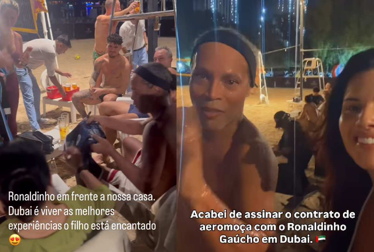 Ronaldinho Gaúcho e a namorada Ingryd Guadagnin em Dubai — Foto: Reprodução/Instagram @lidybuchheister// @voalorena/ Colagem Área Vip) Ronaldinho Gaúcho e a namorada Ingryd Guadagnin em Dubai — Foto: Reprodução/Instagram @lidybuchheister// @voalorena/ Colagem Área Vip)