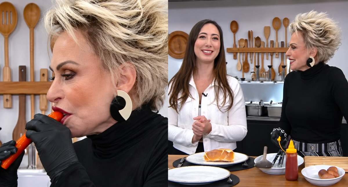Ana Maria Braga e Ju Massaoka no Mais Você comendo salsicha Ana Maria Braga e Ju Massaoka no Mais Você comendo salsicha (Reprodução/ Captura de Tela/ TV Globo/ Colagem Área Vip)