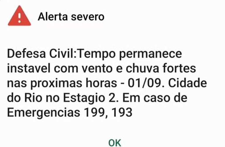 No Rio, Defesa Civil volta a emitir alerta para vento e chuva fortes
