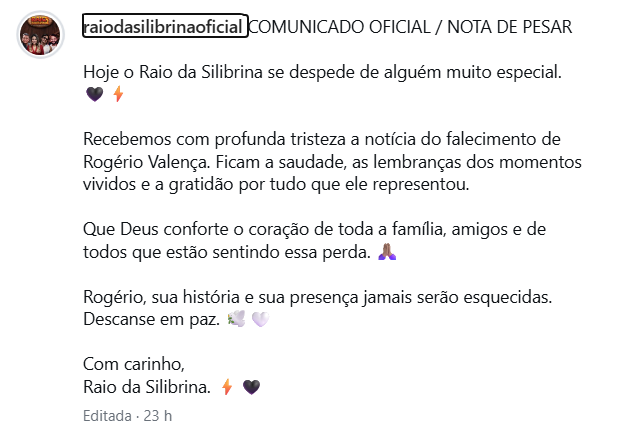 Post da Raio da Silibrina Post da Raio da Silibrina (Reprodução: Instagram)