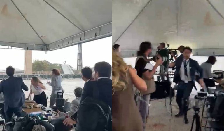 Tenda desaba em cima de jornalistas no STF