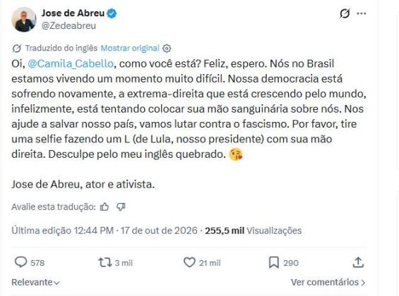 Posts de Jos&eacute; de Abreu - Foto: Reprodu&ccedil;&atilde;o/X