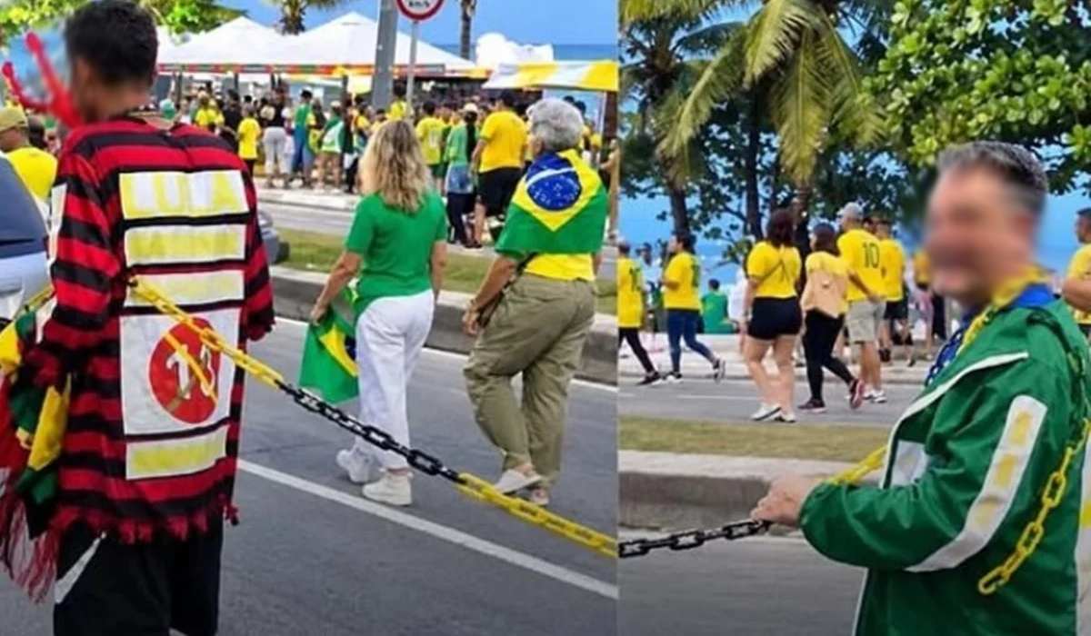 Bolsonarista puxando homem negro Bolsonarista puxando homem negro