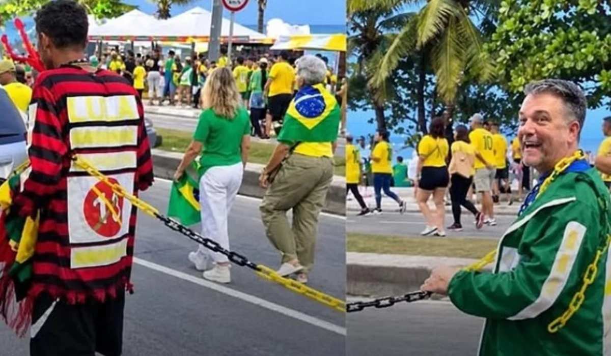 Bolsonarista puxando homem negro Bolsonarista puxando homem negro