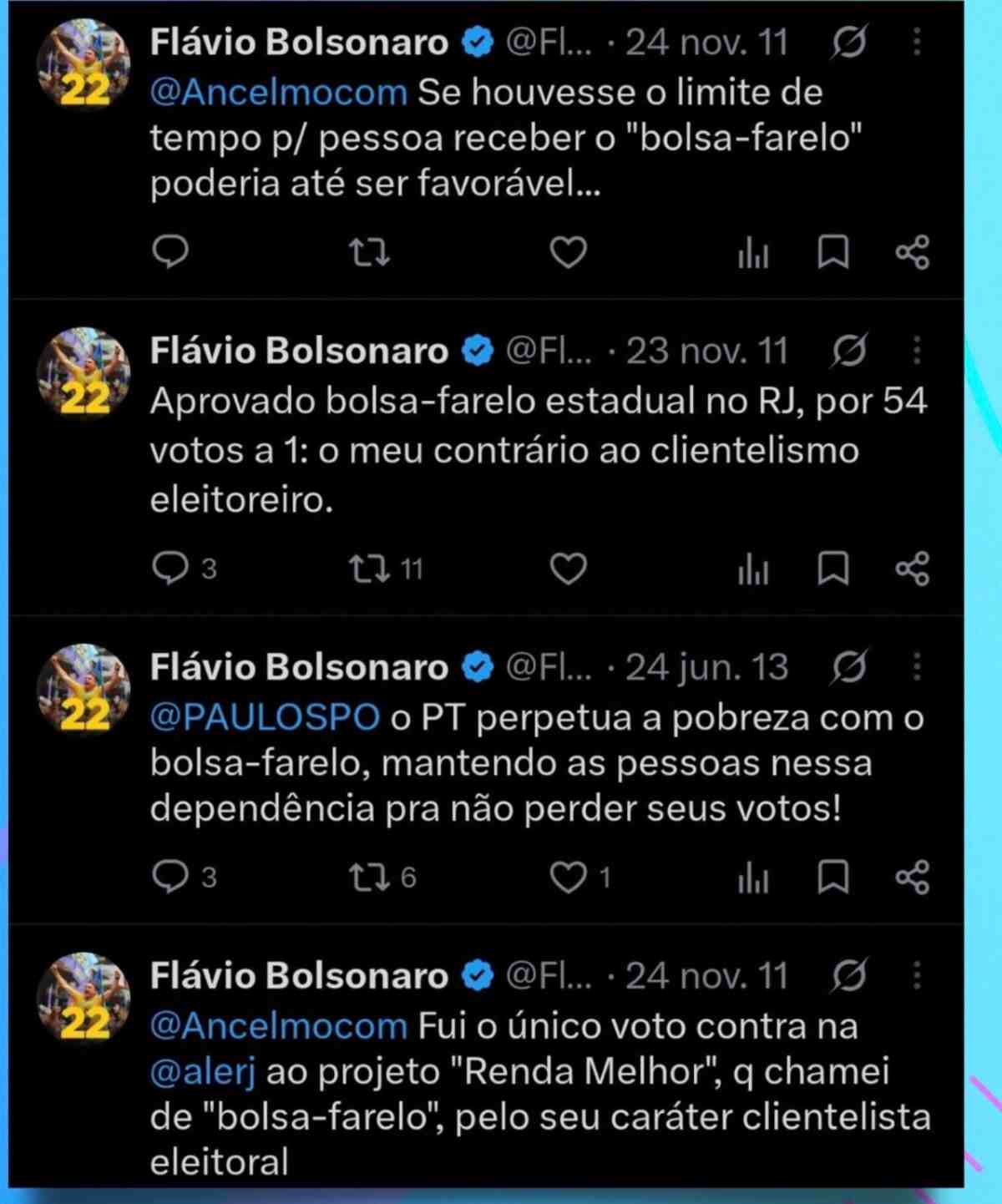 Tweets de Flávio Bolsonaro Reprodução/ X @FlavioBolsonaro Tweets de Flávio Bolsonaro Reprodução/ X @FlavioBolsonaro