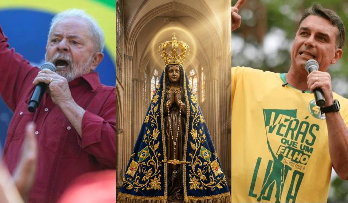 Lula, Nossa Senhora Aparecida e Flávio Bolsonaro Lula, Nossa Senhora Aparecida e Flávio Bolsonaro