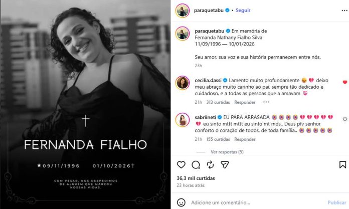 Post sobre Fernanda Fialho