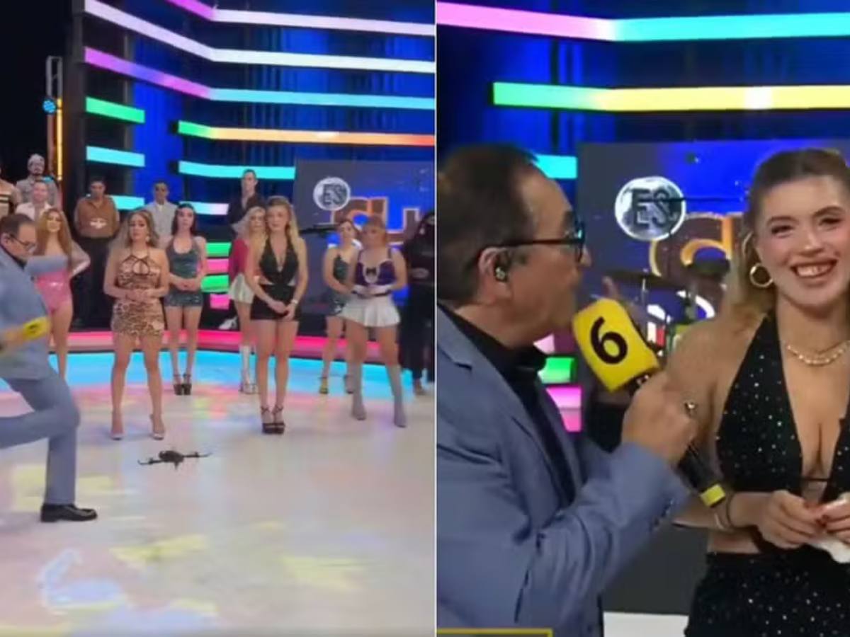 Apresentador chuta drone (Foto: Reprodução/ Canal 6)
