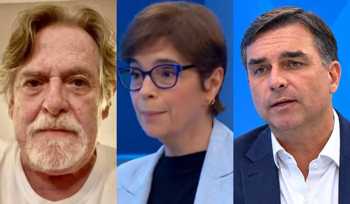 Zé de Abreu, Renata Lo Prete e Flávio Bolsonaro