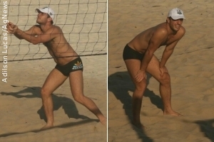 Rodrigo Lombardi é clicado jogando vôlei em praia