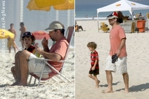 Floriano Peixoto curte praia com o  filho