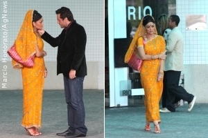 Juliana Paes e Rodrigo Lombardi gravam ‘Caminho das Índias’, em shopping