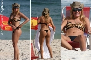 Mirian Martin, a Rosinha do programa ‘Zorra Total’, exibe corpão na praia