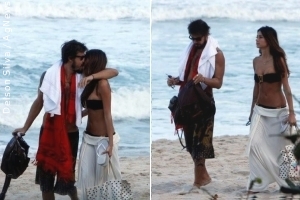 Paulo Vilhena e Thaila Ayala são flagrados aos beijos em praia carioca