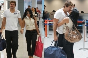 Ex-BBB9, Priscila Pires é clicada aos beijos com namorado em aeroporto