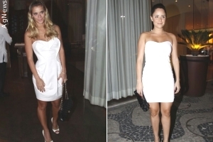 Fernanda Vasconcellos e Carolina Dieckmann usam vestido parecido em festa