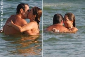 Cissa Guimarães troca carinhos com o namorado no mar